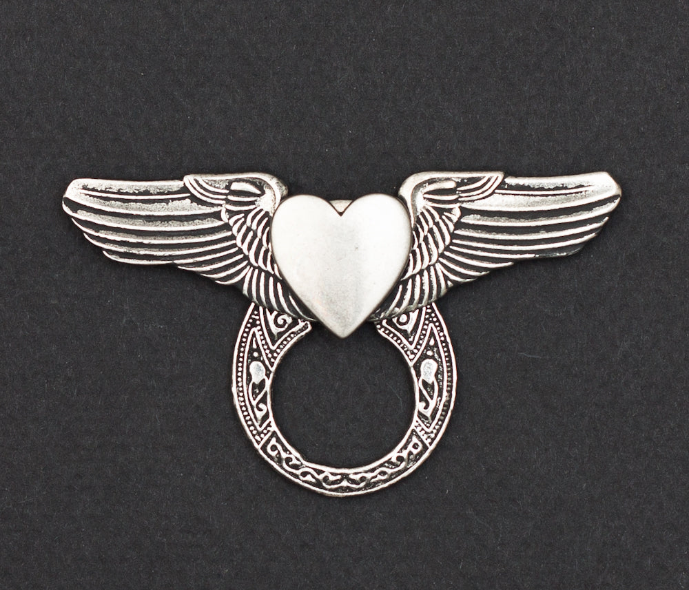 Sunglass Holder Pin Winged Silver Heart Warhawk Customs