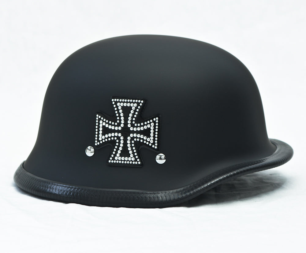 german iron cross motorcycle helmet JTYX with Aviator Goggles, Wehrmacht Helmet, Black, Retro Harley Motorcycle Half Helmet with Built-in Visor for Cruiser Chopper Biker Automotive Composed of a lightweight ABS shell Rhinestone Helmet Patch Iron Cross