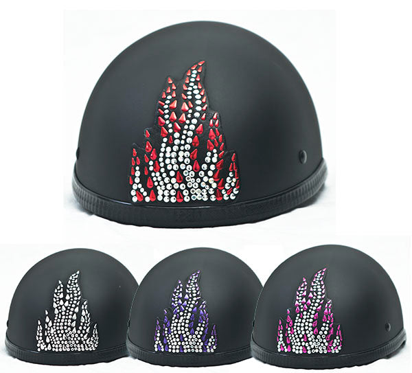 designer womens motorcycle helmets with bling Rhinestone Helmet Patch Small Flame – Warhawk Customs