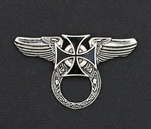 Sunglass Holder Pin Winged Iron Cross