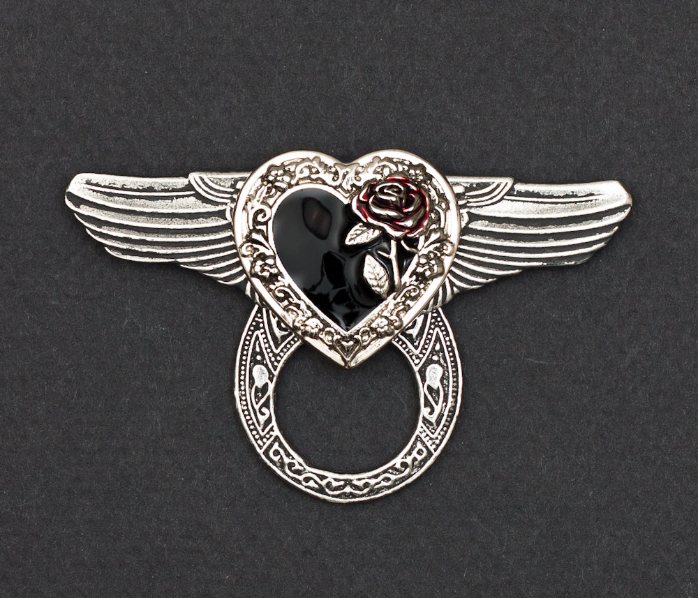 Sunglass Holder Pin Winged Black Heart Red Rose Warhawk Customs