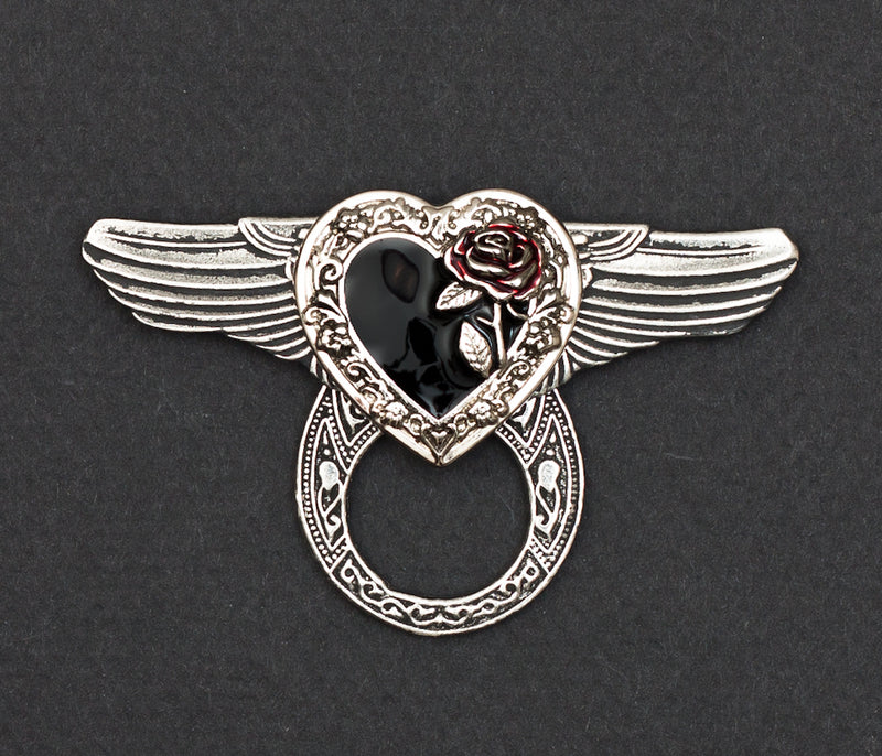 Sunglass Holder Pin Winged Black Heart Red Rose Warhawk Customs
